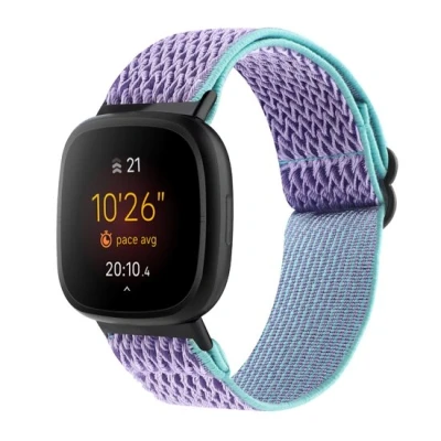 Afbeelding van Fitbit Versa 3/4 &amp; Sense 1/2 Nylon loop bandje Paars met lichtblauw