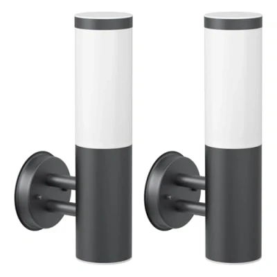 Afbeelding van ledscom.de 2 stuks PORU wandlamp voor buiten, IP44, roestvrij staal, antraciet mat, rond, 1x E27 max. 40 W