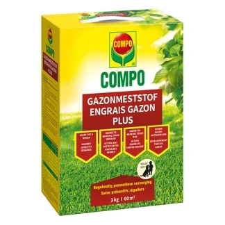 Afbeelding van COMPO Gazonmeststof Plus met indirecte werking tegen onkruid en mos voedt tot 8 weken lang doos 3 kg (60 m²)