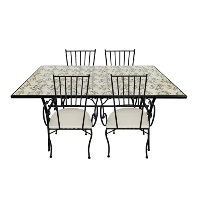 Afbeelding van AXI Leonie 5 delige Mozaïek Bistroset Romantische roos Metalen frame met keramische tegel Tuin set 4 stoelen en tafel