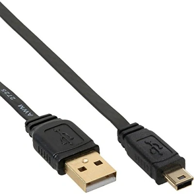 Afbeelding van kabel InlLne USB A mini B 2.0 platte 2 meter zwart