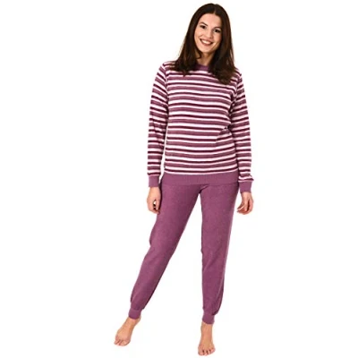 Afbeelding van Elegante damespyjama, badstof, pyjama met strepen, manchetten 291 201 13 572, Lichtblauw