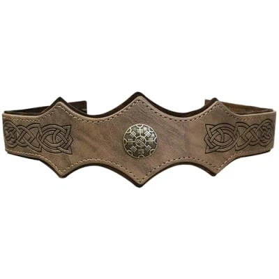 Afbeelding van HiiFeuer Middeleeuwse hoofdband van kunstleer met reliëf, verstelbare hoofdband, retro renaissance kostuumaccessoires, kostuumaccessoires voor volwassenen (bruin B)