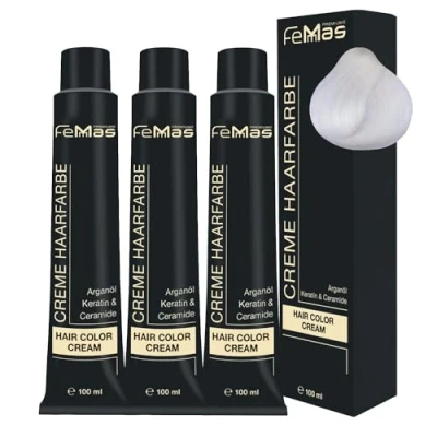Image de FemMas Lot de 3 décolorants 1000 qualité professionnelle 100 ml Enrichies à l’huile d&#039;argan nourrissante, kératine et céramides Idéaux pour des tons clairs cheveux blonds