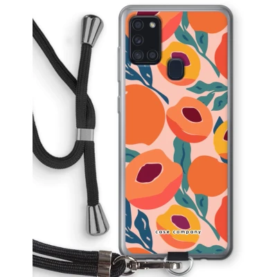 Afbeelding van Case Company® hoesje met Koord geschikt voor Samsung Galaxy A21s Perzik Telefoonhoesje Zwart Bescherming aan alle Kanten en Over de Schermrand