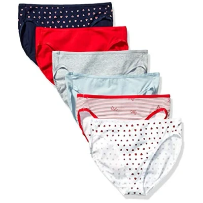 Image de Amazon Essentials Culotte en coton à jambe échancrée (grandes tailles disponibles) Women&#039;s, Pack of 6, Cœurs/Multicolore/Rayures, 46