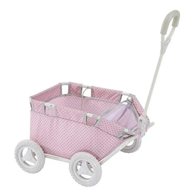 Afbeelding van Teamson Kids Poppenwagen Voor Babypoppen Trek Wagen Accessoires Poppen Kinderspeelgoed Roze/Grijs/Polka Dot