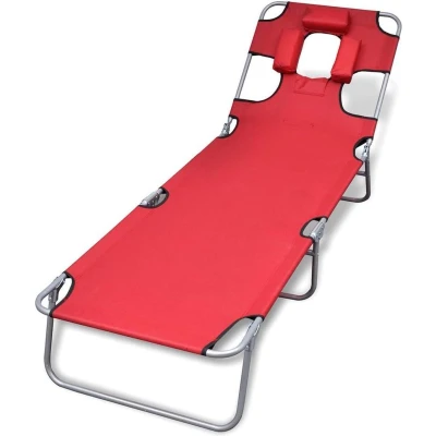 Afbeelding van Ligbed inklapbaar met hoofdkussen gepoedercoat staal rood