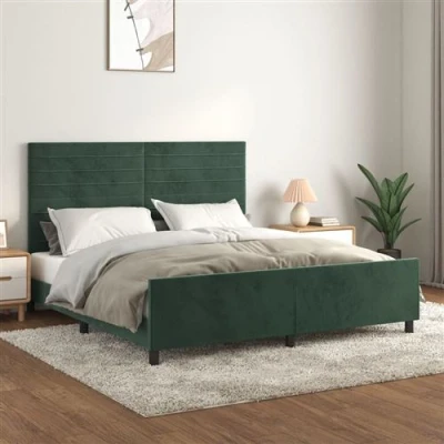 Afbeelding van vidaXL Bedframe met hoofdeinde fluweel donkergroen 160x200 cm