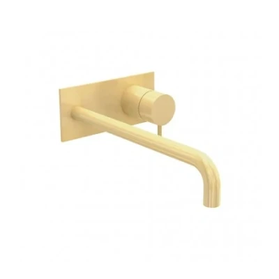 Afbeelding van Waterevolution Flow inbouw wastafelkraan met afdekplaat PVD Light Gold uitloop 21cm T1161WGE 21