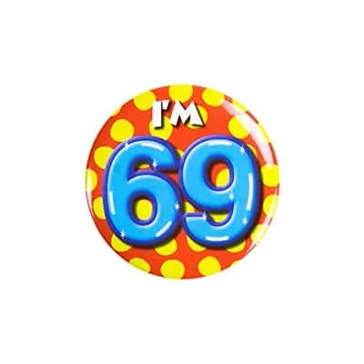 Afbeelding van Paper Dreams Button I&#039;m 69 Staal 5,5 Cm Geel/blauw/rood
