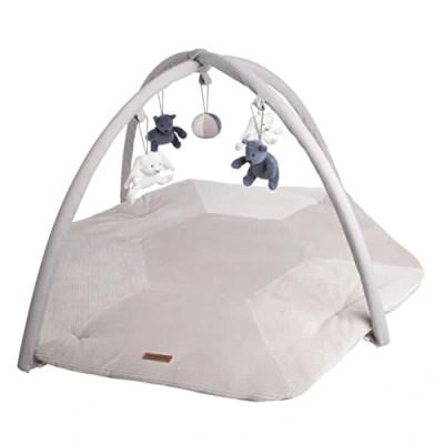 Afbeelding van Baby&#039;s Only Baby speelkleed met boog gym Playmat Speelmat Sense Vintage blue/Kiezelgrijs/Wit Zachte rib corduroy stof 94x83 cm