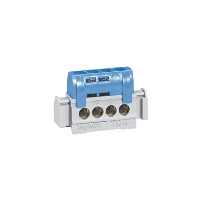 Afbeelding van Legrand 004840 aansluitblok, geïsoleerd, IP2X neutraal, 4 aansluitingen, 1,5 mm² tot 16 mm², 75 mm lengte, blauw