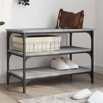 Afbeelding van Schoenenbankje 70x38,5x49 cm bewerkt hout grijs sonoma eiken