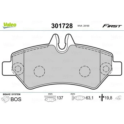 Afbeelding van VALEO 301728 Remblokkenset FIRST Achteras Excl. slijtage waarschuwingscontact Met anti kreukplaat MERCEDES BENZ: Sprinter 3.5 T Van