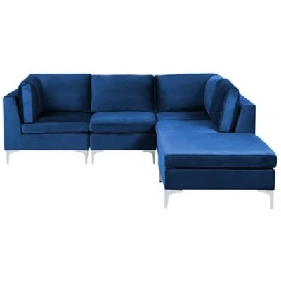 Afbeelding van Beliani EVJA Hoekbank met ottomaan Blauw Fluweel