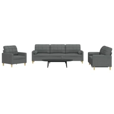 Afbeelding van vidaXL 3 delige Loungeset met sierkussens stof donkergrijs