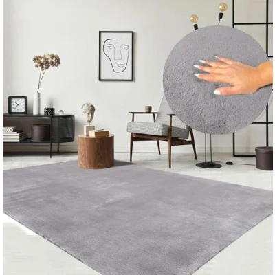Afbeelding van the carpet Relax Modern pluizig laagpolig tapijt, antislip onderkant, wasbaar tot 30 graden, super zacht, vachtlook, grijs, 300 x 400 cm