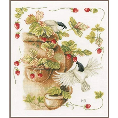 Afbeelding van Borduurpakket Aardbeien en vogels Marjolein Bastin