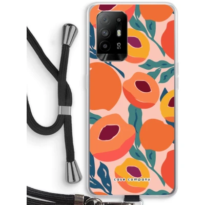 Afbeelding van Case Company® hoesje met Koord geschikt voor Oppo A94 5G Perzik Telefoonhoesje Zwart Bescherming aan alle Kanten en Over de Schermrand
