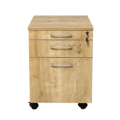Afbeelding van Furni24 Rolcontainer, bureaucontainer hout, rolblok met 3 lades, decor saffier eiken