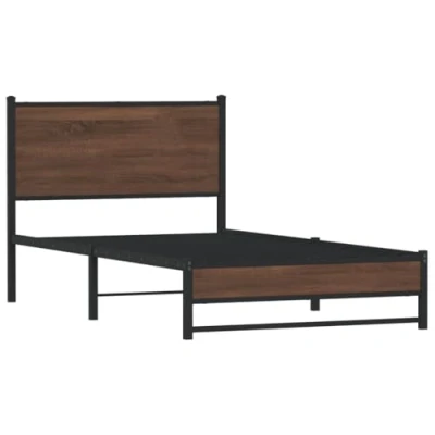 Afbeelding van vidaXL Bedframe met hoofdbord metaal bruin eikenkleurig 100x190 cm