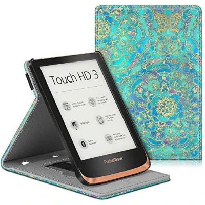 Afbeelding van Fintie e readerhoes voor Pocketbook Touch HD 3 / Lux 5 4 Basic 2 Color (2020) book multi hoek beschermhoes met polsband, Auto Sleep/Wake, jade