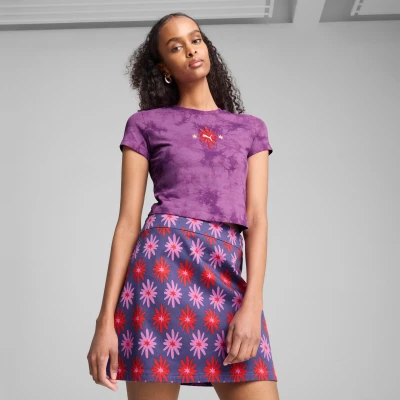 Afbeelding van Puma Floral Kurzes Figurbetontes MIT Grafik Tshirt print, Dames, Maat: Small, Wild berry