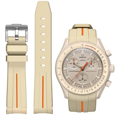 Afbeelding van BONACE Omega X Swatch, MoonSwatch, MoonSwatch 20 mm, zacht rubberen reservebandje voor Swatch Speedmaster horloge dames en heren, Geen edelsteen