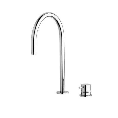 Afbeelding van Waterevolution Flow 2 gats wastafelkraan chroom met lage U 213mm uitloop T1122U01