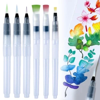 Afbeelding van Set van 6 hoogwaardige watertankborstels met watertank, waterpen voor aquarelverf, kleurmenging, kalligrafie