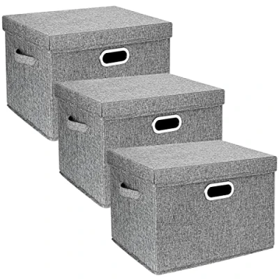 Afbeelding van TYEERS Grote opbergdoos met deksel, opbergdoos, stof, opvouwbaar, wasbaar, 44 x 30 29 cm, 3 stuks, grijs