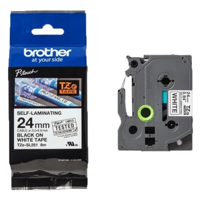 Image de Brother TZe SL251 Auto adhésif noir sur blanc Rouleau (24 cm x 8 m) 1 cassette(s) ruban laminé pour P Touch PT D800W E550WSP E550WVP P900W P950NW