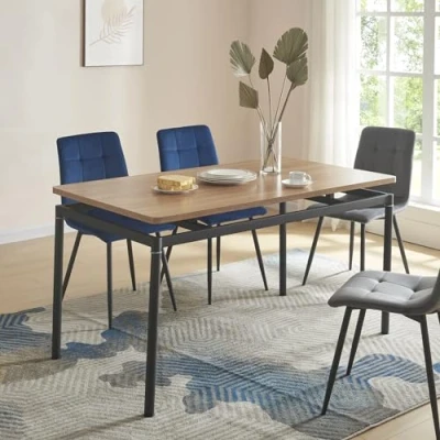 Afbeelding van [en.casa] Eettafel, tijdloze stijl, elegante eettafel voor woonkamer, keuken, rechthoekig, MDF, staal, 140 x 80 75 cm, eikeneffect, zwart