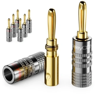 Afbeelding van deleyCON Bananenstekker voor game, verguld, het schroeven luidsprekerkabel, luidsprekerkabel 0,75 mm 4,5 en bijv. HiFi Audio Home Theater Ontvanger Grijs
