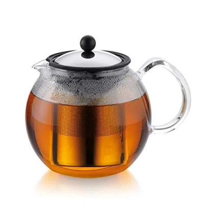 Afbeelding van Bodum 1802 16 Assam theepot met glazen zuiger filter en deksel van roestvrij staal 1,5 l