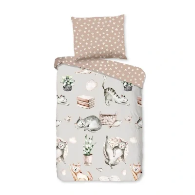 Afbeelding van Good Morning Catlife dekbedovertrek Peuter (120x150 cm + 1 sloop) Grijs