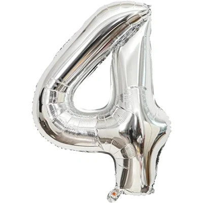 Afbeelding van ballon verjaardag 4 jaar zilver 101 cm cijfer decoratie feestdecoratie vliegt dankzij het helium