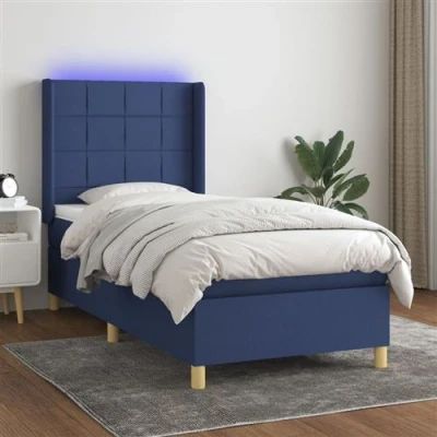 Afbeelding van vidaXL Boxspring met matras en LED stof blauw 100x200 cm