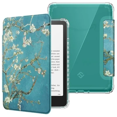 Afbeelding van Fintie Kindle Paperwhite (12e generatie) 2024 en Colorsoft Signature Edition hoes, transparante zachte TPU beschermhoes met automatische slaap/wake, amandelbloesem