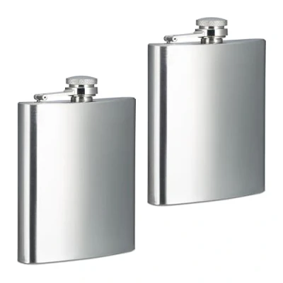Afbeelding van Relaxdays heupfles set van 2 200 ml rvs voor onderweg relatiegeschenk zilver