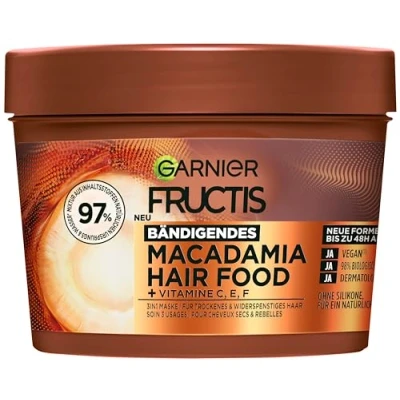 Afbeelding van Garnier Fructis Macadamia Hair Food 3 in 1 masker voor droog en weerbarstig haar, met extra lipidencomplex, veganistische formule, 400 ml
