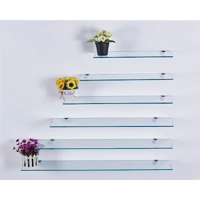 Afbeelding van Euro Tische glazen wandrek, rek met 6 mm ESG veiligheidsglas, perfect geschikt als badrek/glasplank voor badkamer, verschillende maten (helder, 50 x 17,8 cm)
