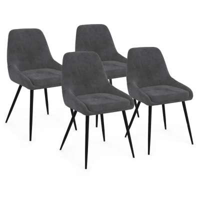 Afbeelding van Lot de 4 chaises THALYA en velours gris foncé avec accoudoirs