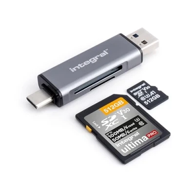 Afbeelding van Integral MicroSD en SD geheugenkaartlezer adapter Dual End USB 3.0 C voor iPhone 15/16 Plus/Pro/Pro Max, MacBook Pro/Air M1/M2/M3/M4, iPad, PC, laptop