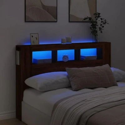Afbeelding van Hoofdeinde met LED 160x18,5x103,5 cm bewerkt hout bruineiken