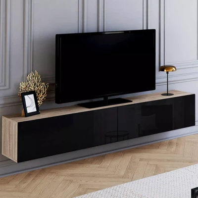 Afbeelding van Meuble TV suspendu ELIO 2 portes bois et noir 180 cm