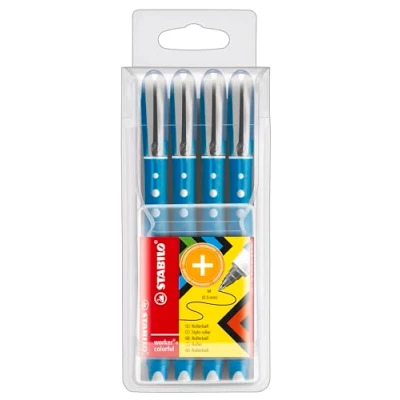 Afbeelding van STABILO Worker Rollerbalpen, veelkleurig, blauw, 4 stuks