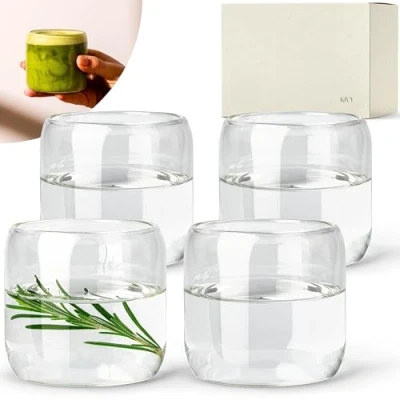 Afbeelding van KIVY Set van 4 x 240 ml premium borosilicaatglas, moderne waterglazen, esthetische glazen, kleine ijskoffieglazen, vaatwasmachinebestendig
