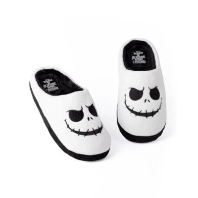 Afbeelding van Disney Jack Skellington The Nightmare Before Christmas Pantoffels voor dames, griezelige geest Halloween, Kerstmis, vakantie, NMBC, wintercadeau, wit, Bont